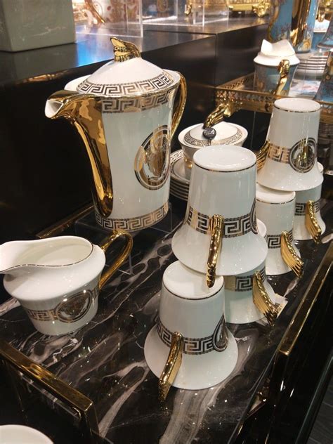 versace tea set white|Versace coffee cup set.